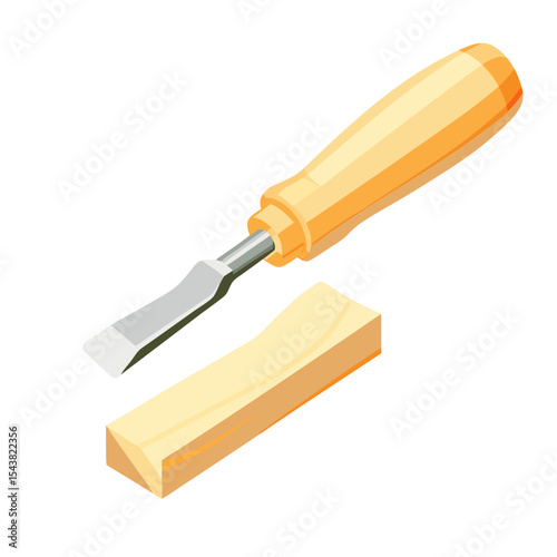 Icon of isometric design of a gouge tool for carving wood 