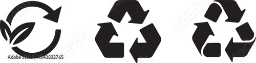 Recycle Symbol Icon Set – Eco-Friendly Recycling Silhouette Vector Collection