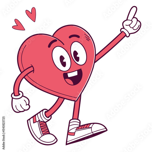 Cute Cartoon Heart Character in Sneakers Pointing Up