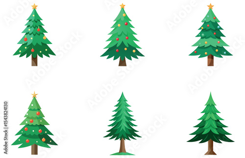 Pine Trees Vector Designs Set Flat Minimalist Evergreen Tree Graphics for Nature Scenes
