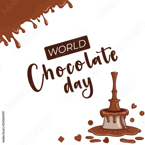 Vector illustration of chocolate fountain with dripping melted chocolate and assorted candies on white background – perfect for holiday decor, sweet party designs, kids events, sales and chocolate cel