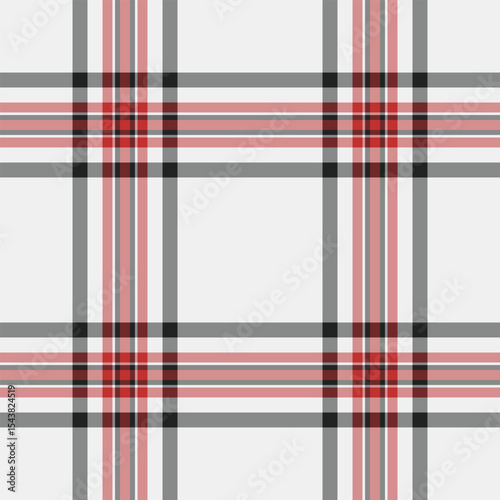 Lined fabric check vector, elegant seamless textile pattern. Mid plaid tartan texture background in red and white colors.