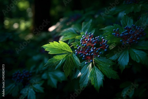 Lush Blue Honeysuckle Berries   Green Leaves  Nature Photography