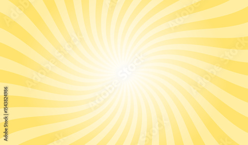 Yellow swirl sunburst background. Aureolin yellow radial retro glowing rays banner. Abstract retro whirlwind starburst vector abstract background. Twisted radial illustration.