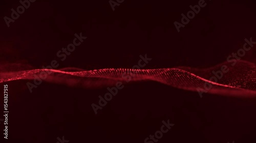 Abstract red glowing particles wave animation in dark background for technology presentation