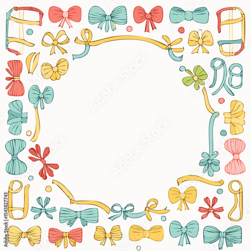 Vintage hand drawn frames with whimsical lines, bows, ribbons. Italian summer vacation aesthetic.