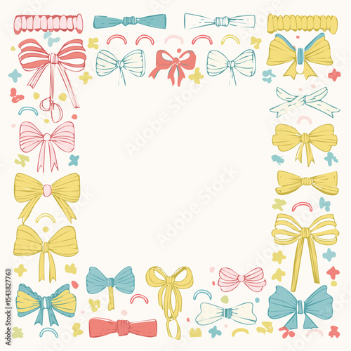 Vintage hand drawn frames with whimsical lines, bows, ribbons. Italian summer vacation aesthetic.