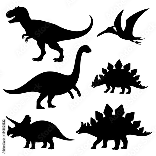 Silhouette images of various types of dinosaurs