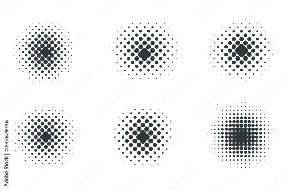 Set of four circular halftone patterns in grayscale