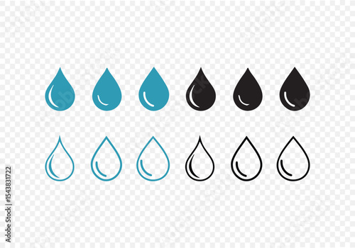 Water drop icon simple set. Liquid oil sign. 
Rain, raindrop shape symbol in vector flat style.