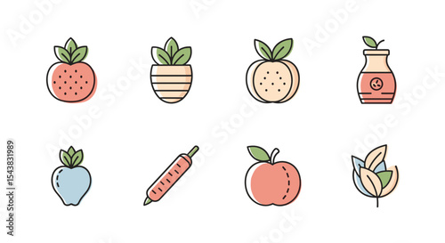 Vector illustration of various fruits and vegetables icons set healthy food concept for graphic design use