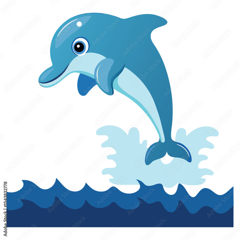 Fototapeta premium Cute cartoon dolphin leaping in the ocean.