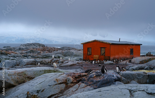 Hut on Petermann Island, an emergency shelter built by Argentina. West Antarctica