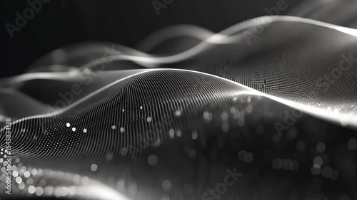 Abstract Digital Waveform Flowing with Dynamic Dot Matrix in Black and White
