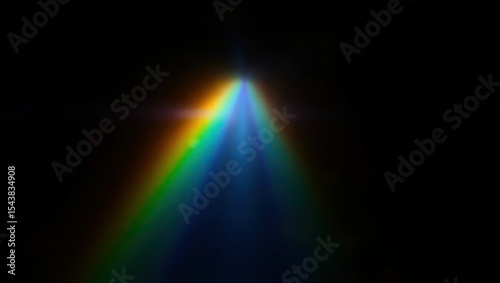 Blurred rainbow refraction overlay effect. Light lens prism effect on black background. Holographic reflection, crystal flare leak shadow overlay. Colorful rainbow disco ball light