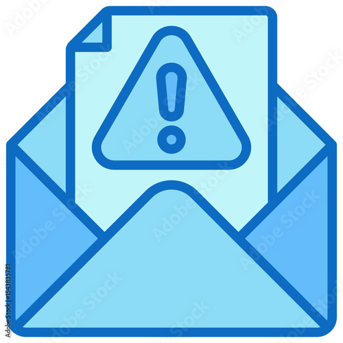 Email Warning - Blue Fill Outline Icon - Envelope with alert symbol, showing email-based warning or risk notification
