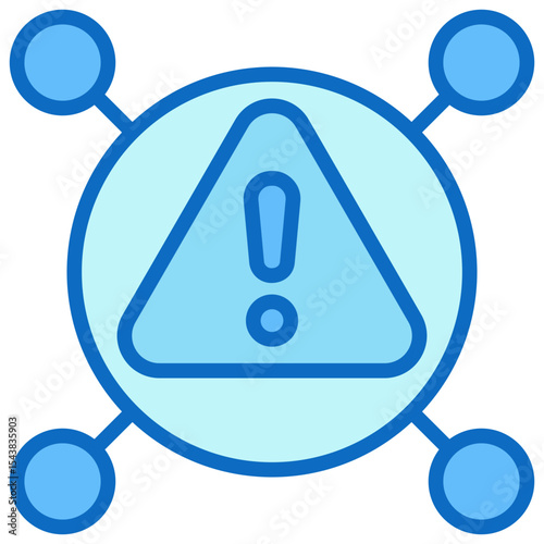 Global Alert - Blue Fill Outline Icon - triangular warning symbol with network nodes indicating global or distributed alert system