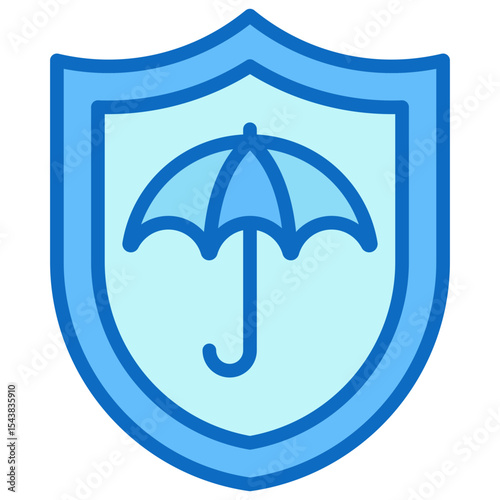 Insurance Coverage - Blue Fill Outline Icon - Shield featuring umbrella symbol, representing protection or insurance coverage