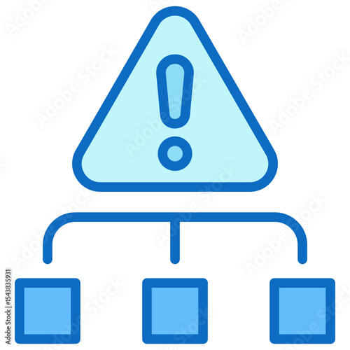 Network Risk - Blue Fill Outline Icon - Alert sign above a network structure, representing system vulnerability or connection issues