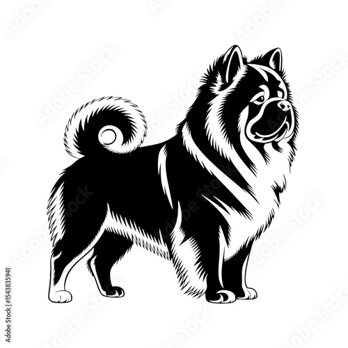 Chow Chow dog breed portrait. Majestic Chow Chow canine, black and white image. Chow Chow illustration for pet lovers, dog breed posters, or animal themed designs.