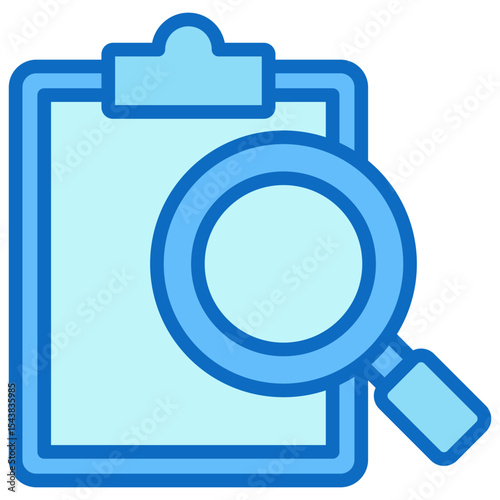 Report Search - Blue Fill Outline Icon - Clipboard with magnifying glass, indicating report analysis or audit search