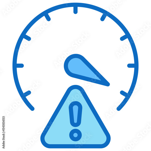 Speed Warning - Blue Fill Outline Icon - speedometer with a warning sign, signaling high speed or potential danger