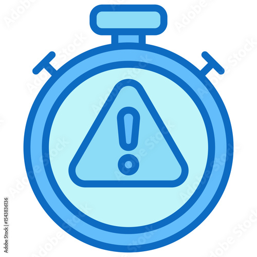 Timer Alert - Blue Fill Outline Icon - stopwatch with an alert symbol representing time-sensitive or urgent warning