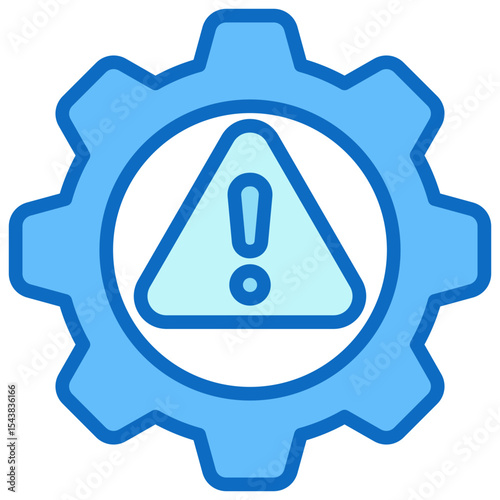 System Alert - Blue Fill Outline Icon - Gear with embedded warning triangle, representing technical issue or system alert