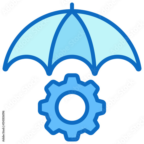 Umbrella Shield - Blue Fill Outline Icon - Umbrella covering a gear, symbolizing operational protection and reliability