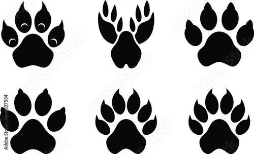 A seamless pattern of black and white fire icons and animal paw print silhouettes