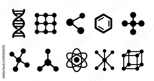 Science, chemistry solid icon set. molecular, dna, lab icons solid collection