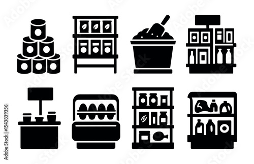 Grocery, supermarket silhouette icon set. retail, food shopping symbols collection