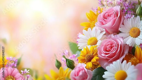  Pink flowers, white background, yellow border