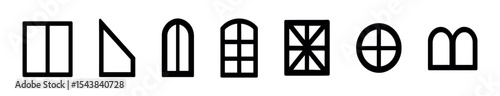 Window solid icon set. frame, arched, geometric designs in a compact collection