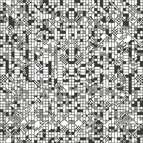 Abstract geometric pattern with interconnected squares in black and white