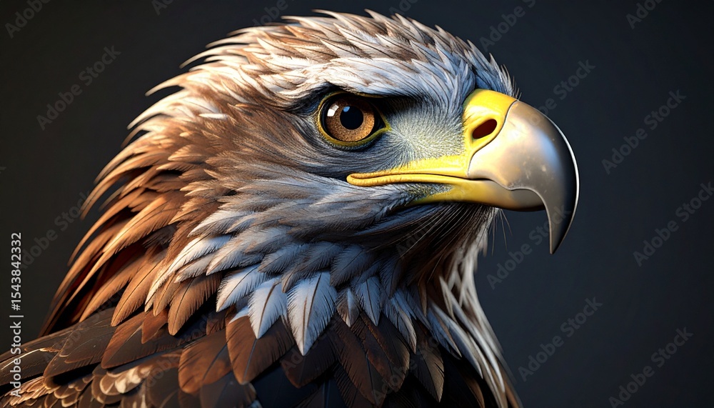 Fototapeta premium Portrait of a eagle, Illustrate a mascot-style eagle head with golden beak and intense glowing eye