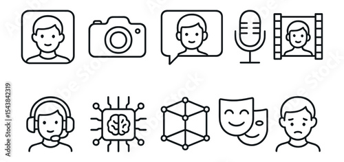 Communication and technology icon set. seamless communication outline icons