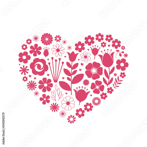 Pink Floral Heart Shaped Vector Design Valentines Day Romantic Flowers Botanical Illustration