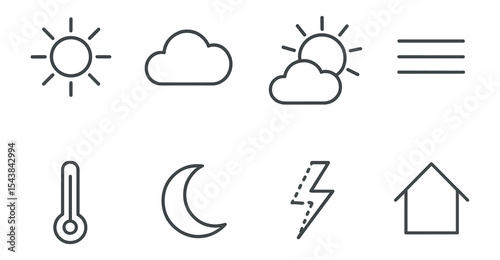Weather, climate outline icon set. forecast, meteorology symbols outline collection