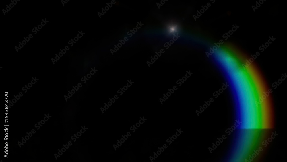 Obraz premium Blurred rainbow refraction overlay effect. Light lens prism effect on black background. Holographic reflection, crystal flare leak shadow overlay. Colorful rainbow disco ball light