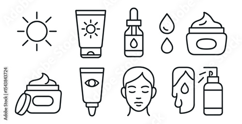 Skincare, beauty line icon set. creams, serums, relaxation icons in outline style
