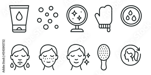 Skincare line icon set. beauty, hygiene, wellness symbols in outline style