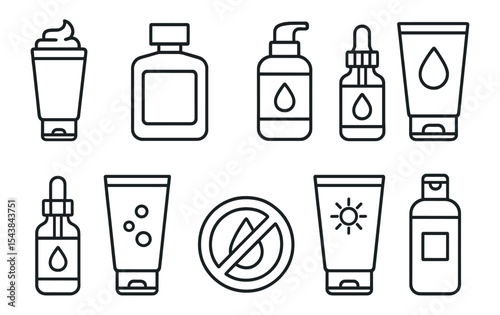 Cosmetics, skincare outline icon set. beauty, lotion, cream outline collection