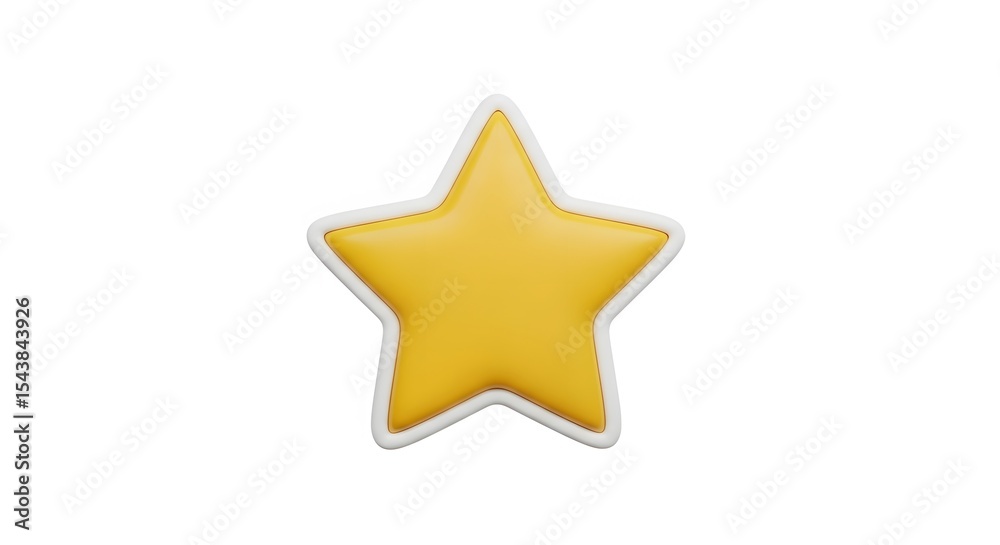 Obraz premium Golden Yellow Star with White Border on White Background - 3D Rendered Award and Excellence Symbol