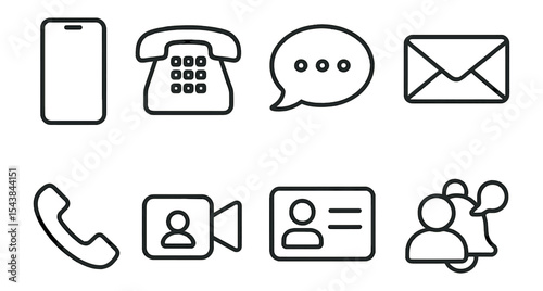 Communication outline icon set. phone, video, email, chat linear icons collection
