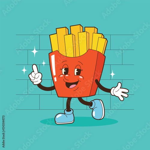 Retro Vintage French Fries Character mascot