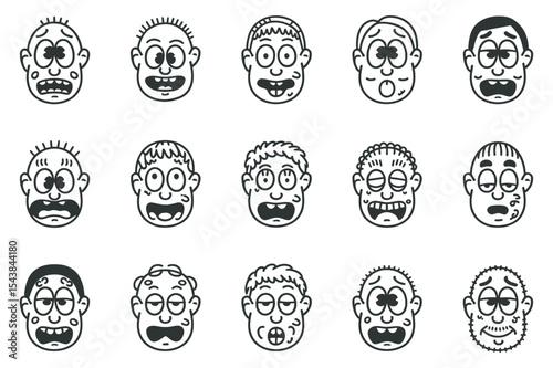Collection of Funny Cartoon Male Faces with Various Expressions