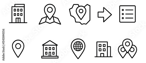 Location and navigation line icon set. mapping, gps, direction symbols in outline