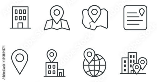 Location, navigation outline icon set: map, gps, destination symbols for apps