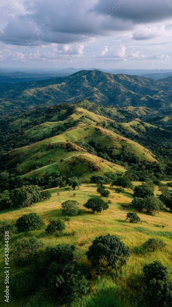 Obraz premium Misty Green Mountain Range Aerial View Dramatic Landscape Photography